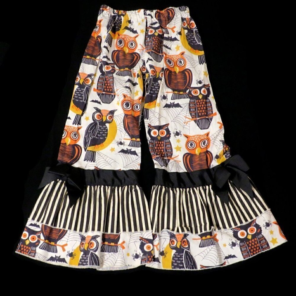 Lolly Wolly Doodle Halloween Ruffle Pants Owls & Bats Boutique Girls Sz 6